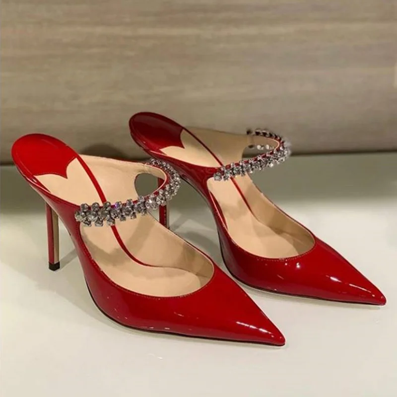 

2023 European and American ladies summer new pointed high heels transparent rhinestone sexy fashion sandals