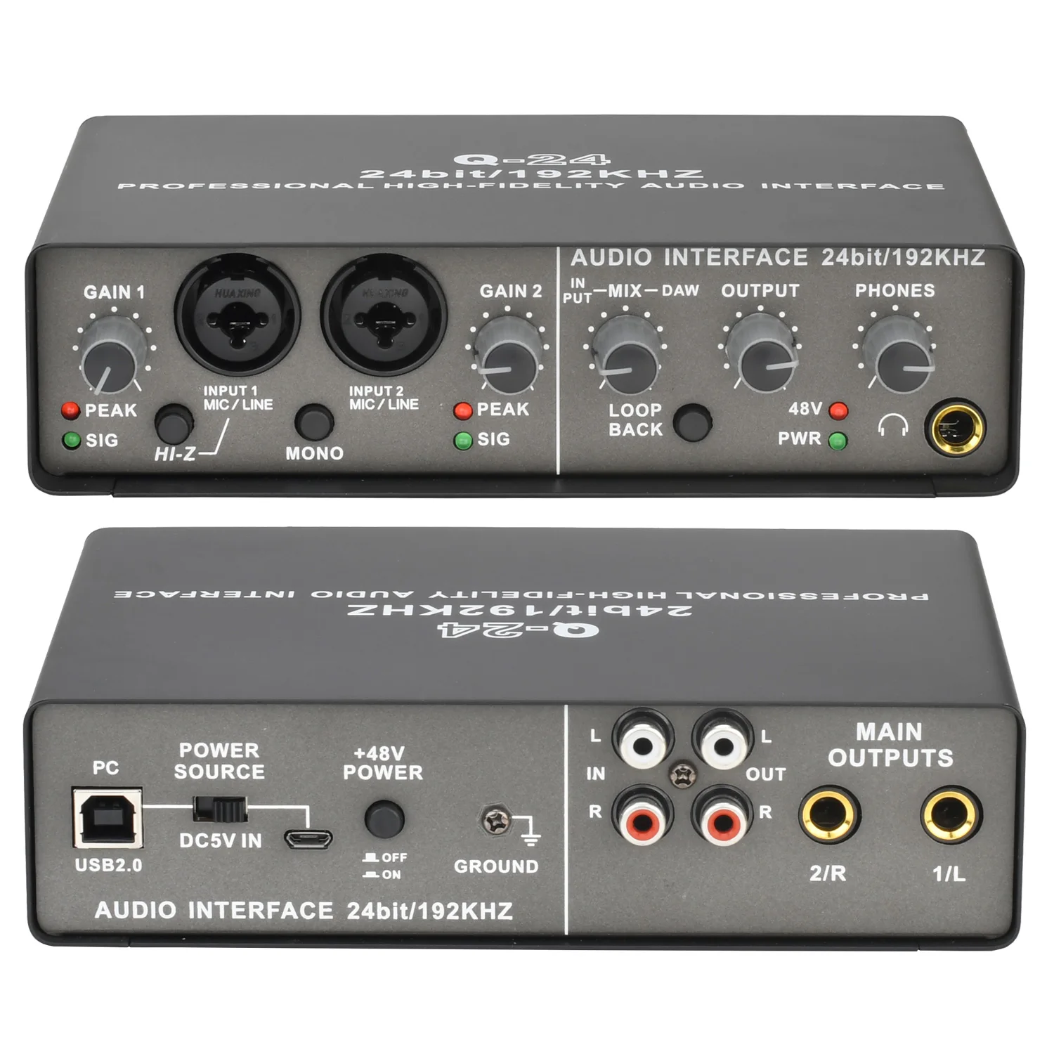

24 Bit Professional Audio Interface Sound Card Monitoring Electric Guitar Live Recording Extractor Used for Studio Singing Q24
