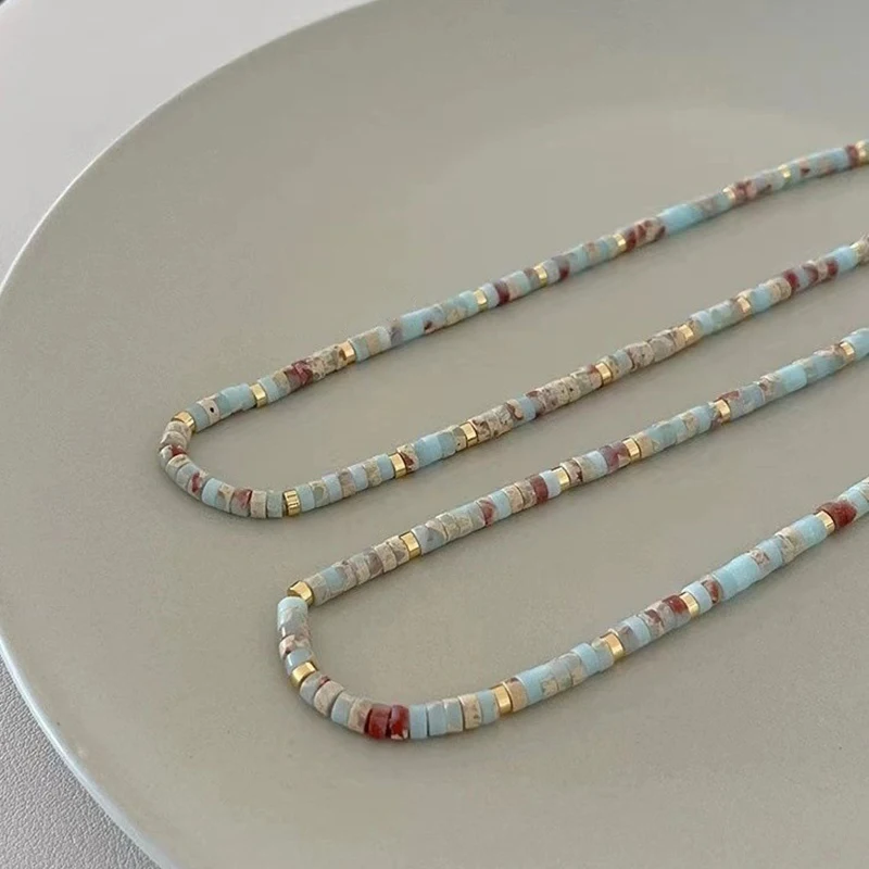 Нишевое винтажное ожерелье из бисера в этническом стиле с камнем Шушань голубая