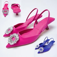women high heels shoes summer new sandals rhinestones pointed toe party wedding shoes pink kitten heels ladies classic pumps