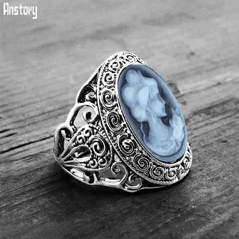 Винтажное овальное женское кольцо с камеей, с покрытием кольца Античные Серебро
