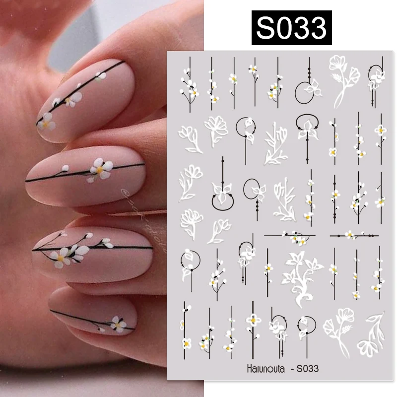 

Harunouta Simple Flowers 3D Nail Stickers Gold Heart French Tip Lines Leopard Print Design Adhesive Sliders Manicure Nail Decals