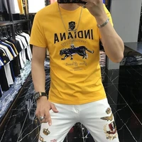 fashion short sleeve male t shirt personality trend leopard print handsome round neck pullover short sleeve jacket