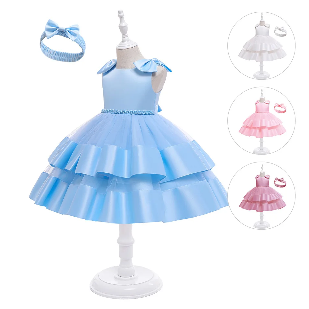 

Vestidos For Kids Girl Costume 2022 New Evening Dress Sleeveless Bridesmaid Birthday Dresses Mesh Party Dresses 4-12 Years Old