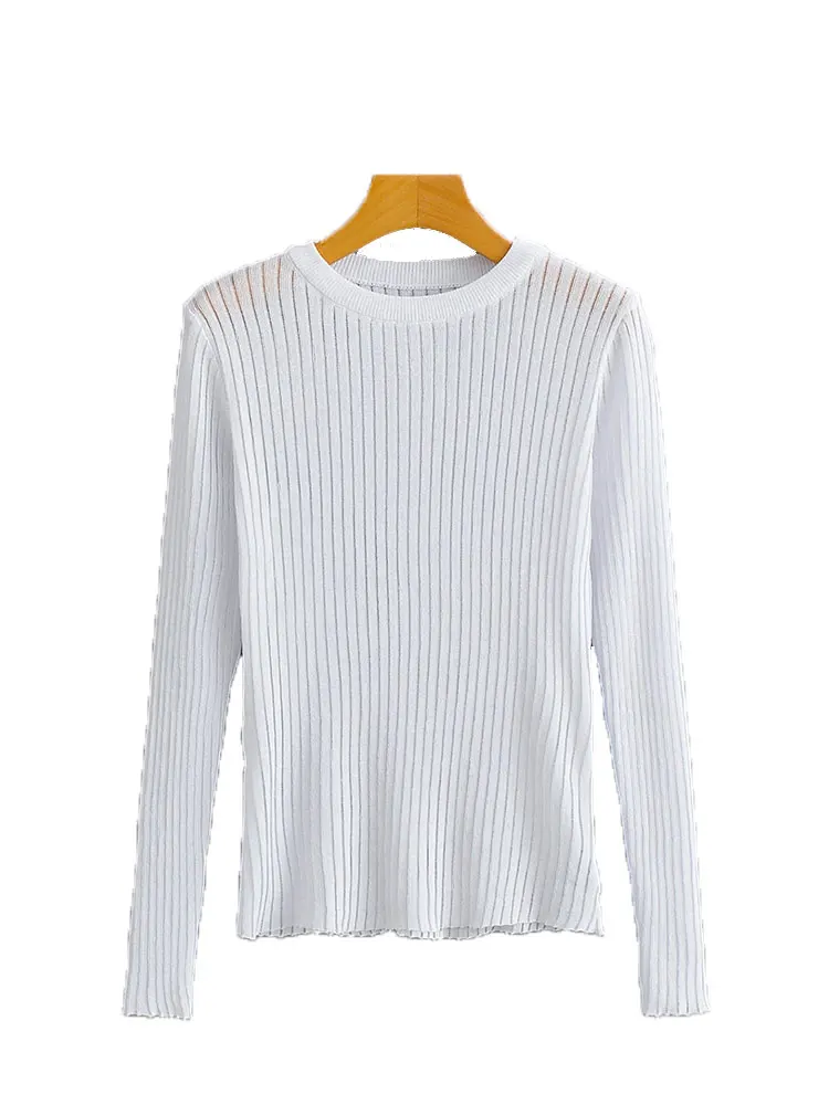 Женский однотонный трикотажный свитер с круглым вырезом