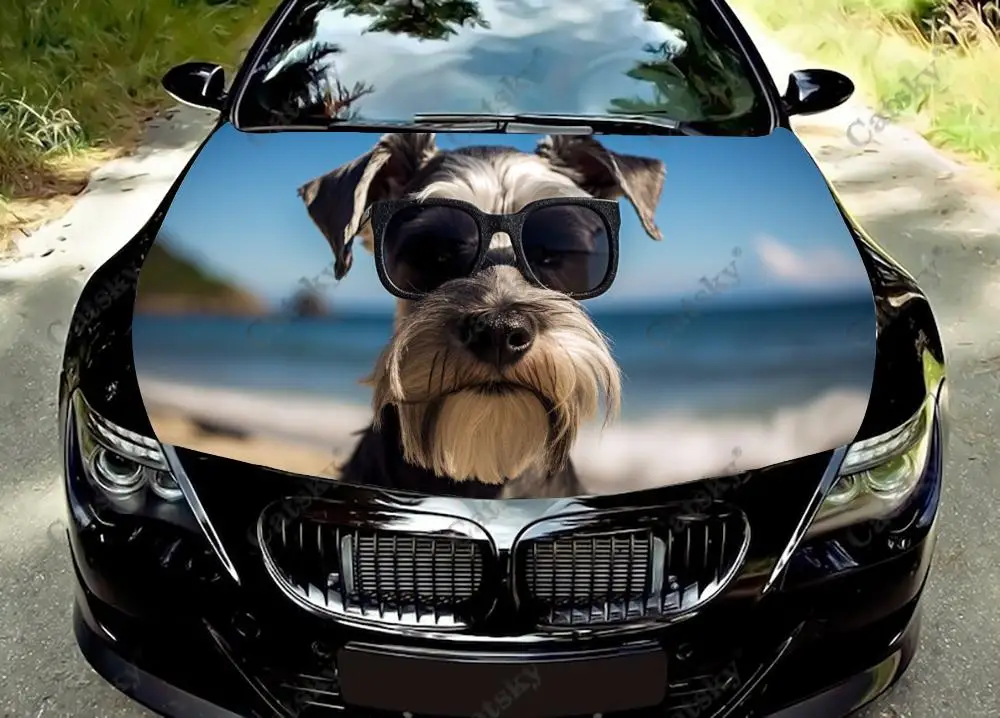 

Miniature Schnauzer Dog Car Hood Sticker Decoration,Car Accessories Hood Vinyl Protection Cover,Custom Car Body Sticker Decal
