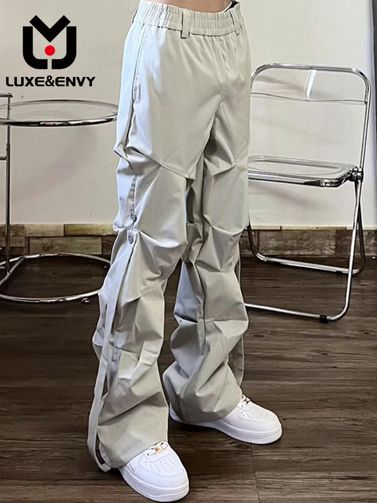 

LUXE&ENVY High Street Overalls Pleated Functional Men's Fashion Loose Micro-flared Casual Pants Spring Autumn 2023 New