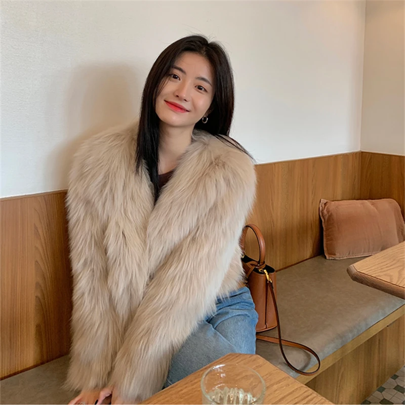 Winter Faux Fox Fur Coat Women Elegant Warm Loose Coats Lady Party Club Fashion Black White Outercoat 2022 Korean Casual Outfits