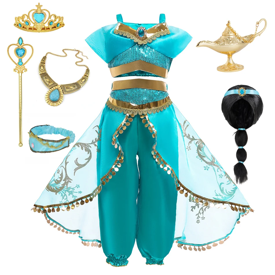 Jasmine Princess Dress Princess Dress Up Of Aladdin The Magic Lamp Costume Girls Birthday Party Halloween Fantasy Top Pants