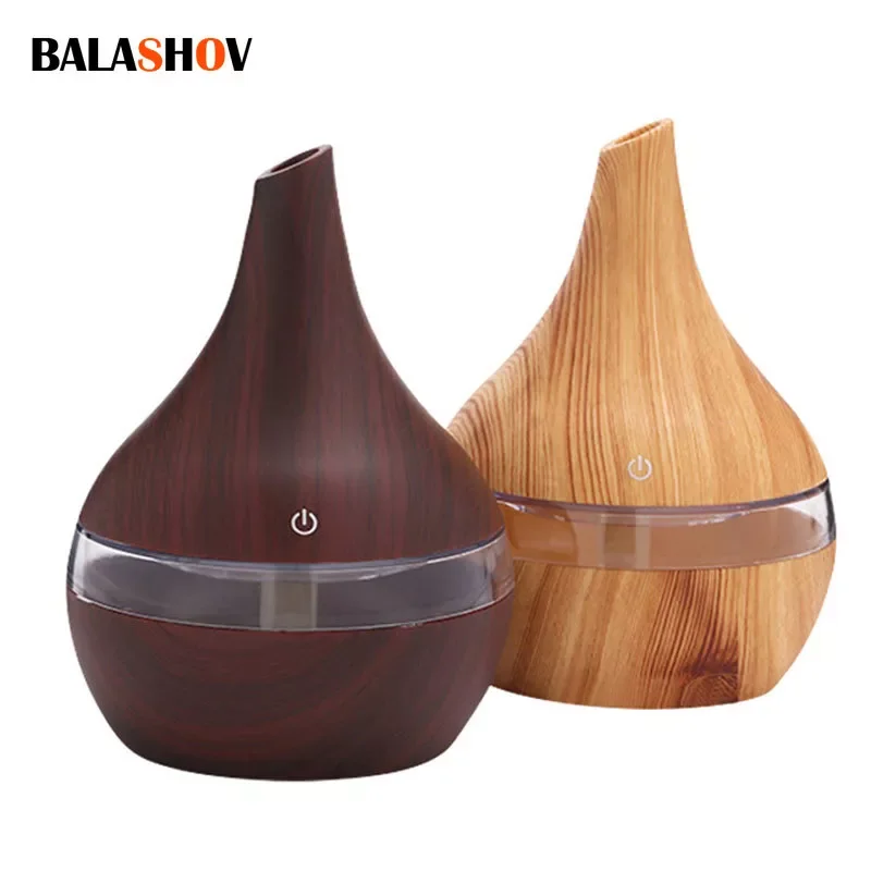 

Air Humidifiers 300ML Mini USB Ultrasonic Aroma Diffuser Mist Wood Grain Oil Aromatherapy 7 Color Light for Home Office