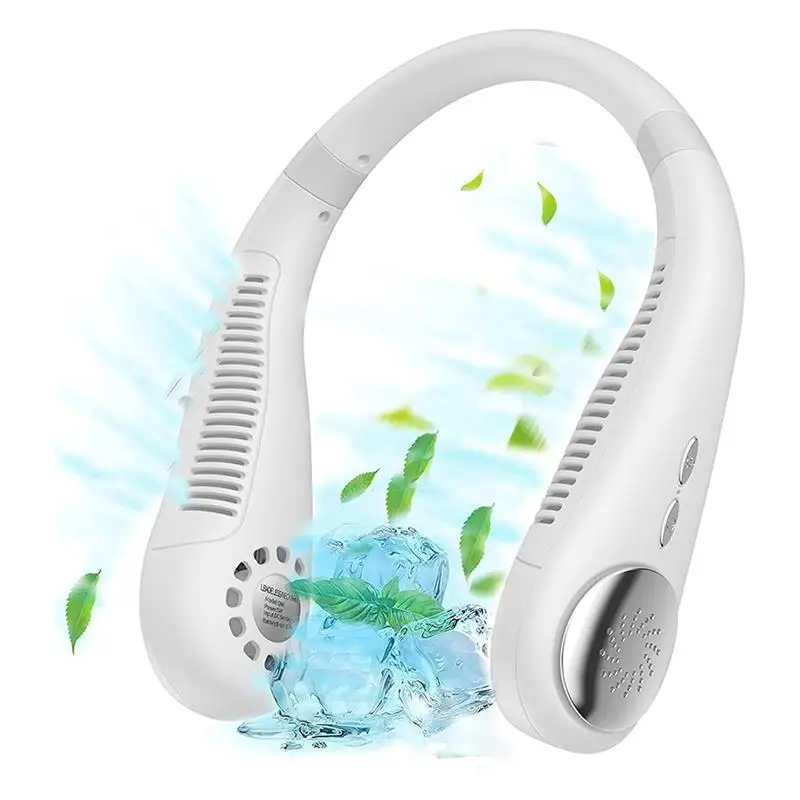 

Hanging Neck Fan 2400mAh Recharge Portable Cooling Fan USB Leafless 360 Degree Adjustable Electric Neckband Fans