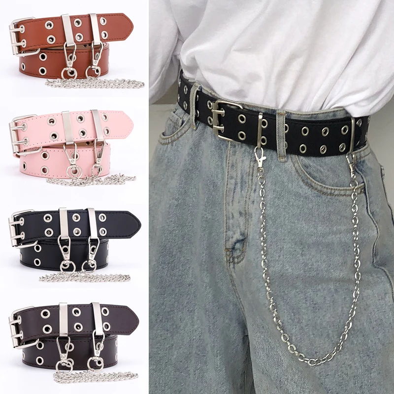 

Fashion Alloy women Belts Chain luxury for Genuine Leather New style Pin Buckle Jeans Decorative Ladies Retro Decorative Punk