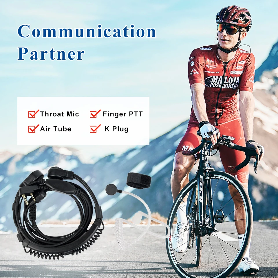 Throat Mic Walkie-Talkie Headset Transceiver Covert Tube Finger PTT Earpiece For Kenwood Baofeng UV 5R UV 82 RT622 RB618