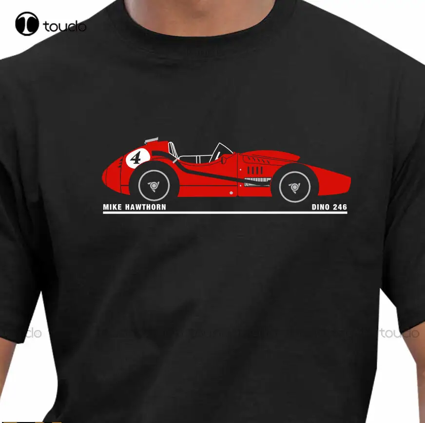 

Race & Retro - Mike Hawthorn 1950'S Dino 246 Grand Prix Car T-Shirt New Fashion Brand Men Tops Tees Top Slim Clothing T Shirts