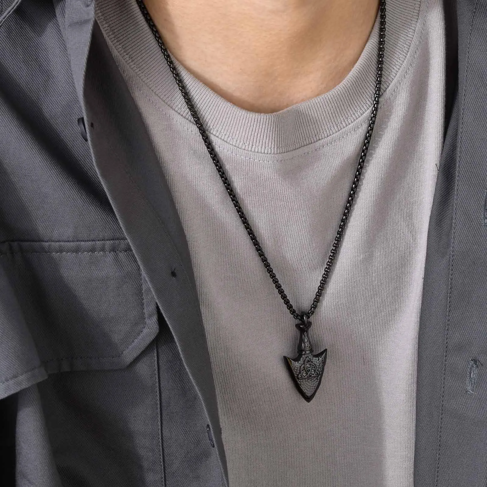 

Black and White Stainless Steel Necklace For Men Arrow Pendant Pendant Celtic Triangle Pendant Single Item Necklace Single