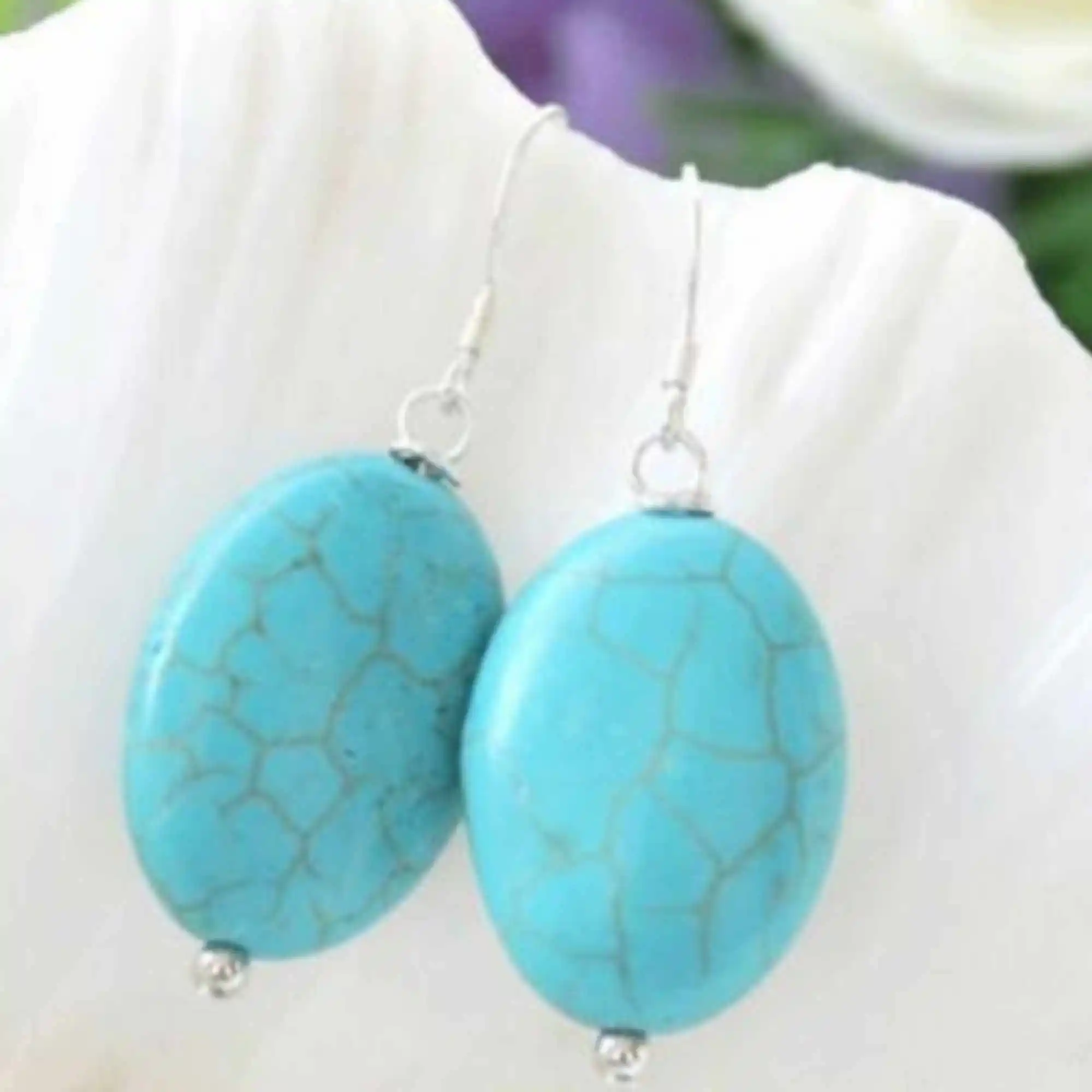 

13x18mm Natural Blue oval turquoise beads 925 silver earrings Cultured Aquaculture Easter Holiday gifts Fashion Lucky