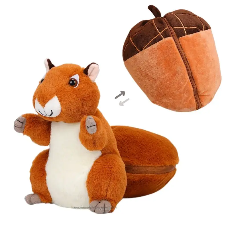 

25cm Kawaii Nuts Turn Into Squirrel Stuffed Animal Soft Hiding in Nut Fruit Plush Cute Doll Pillow Children's Toys Birthday Gift