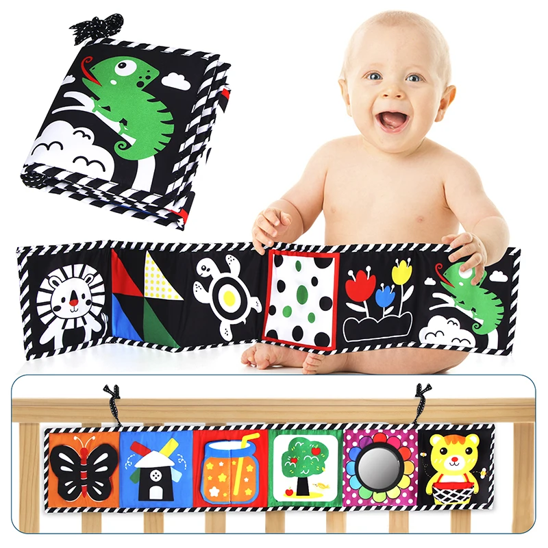 

Baby High Contrast Soft Animal Cloth Book Black and White Book Crib Bumper Toys Early Learning for Infant Toddlers 0-12 Months