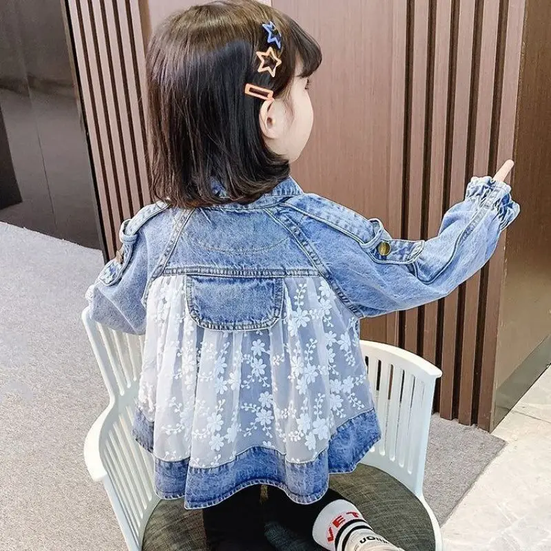 

2022 New Spring Children's Denim Jacket For Girls Princess Lace Coat Baby Casual Outerwear Kids Windbreaker Toddler Girl Clothes