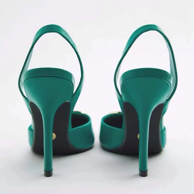 TRAF Green Rhinestone High Heels Women 2022 Slingback Pointe Heels Shoes Woman Pumps Elegant Office Lady Shoes Female Muller
