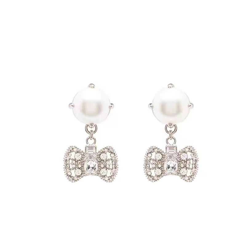 

NIGO Free Shipping Fashion Ladies Bow Rhinestone Pearl Short Earrings Accessories Jewelry #nigo89649