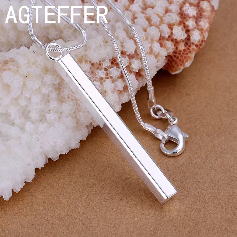 Женское ожерелье из серебра 925 пробы с квадратными стойками 16-24 дюйма