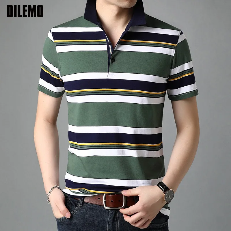 

Top Grade 95% Cotton New Brand Designer Polo Shirts For Men Short Sleeve Summer Striped Casual Tops Fashions Mens Clothes