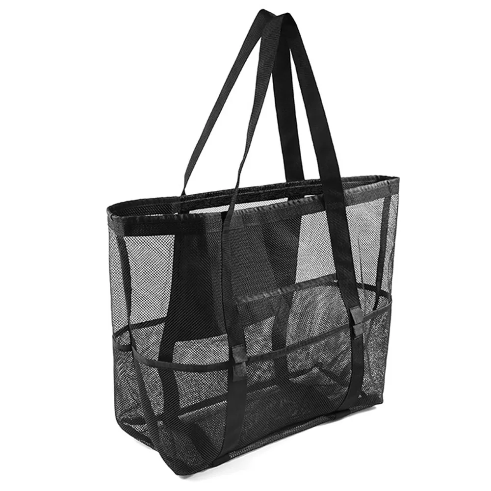 

1pc Large Mesh Beach Bag Handbag Polyester Shoulder Bags Hollow Design For Camping Swimming Gym Shopping Storage Accessories