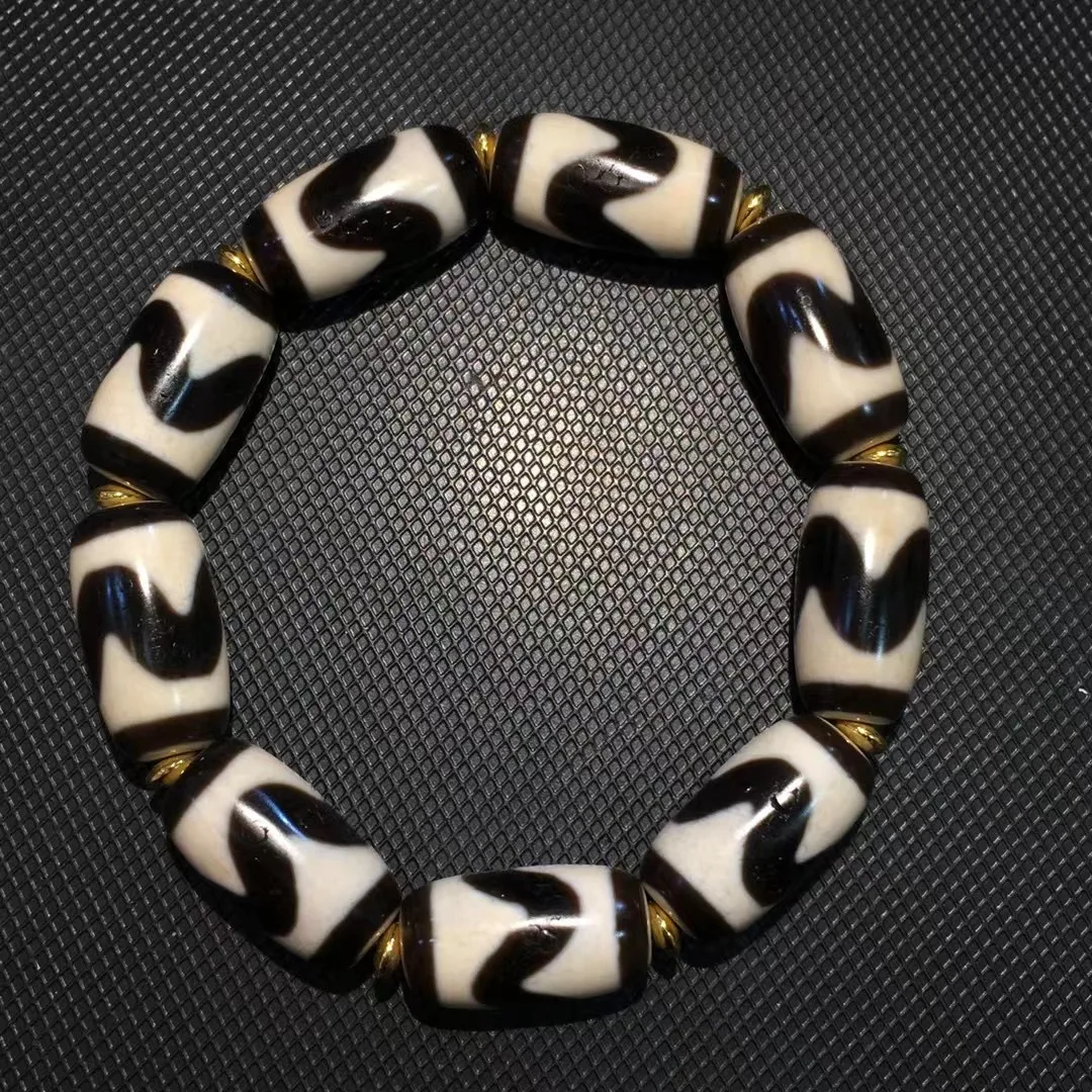 

Magic Power Energy Tibetan Old Agate Top Grade Tiger Tooth dZi Bead Amulet Stretchy Bracelet Talisman 5A+ T UPD220102A15