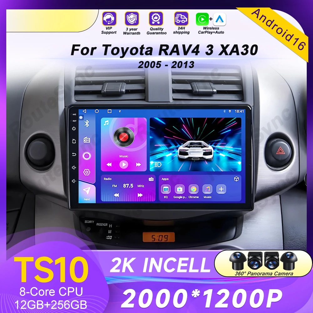 Фото Android Carplay Auto для Toyota RAV4 Rav 4 2005-2009 2010 2011 2012 2013 Автомобильный радиоприемник Мультимедийный GPS-плеер Стерео WIFI 4G BT DSP №1
