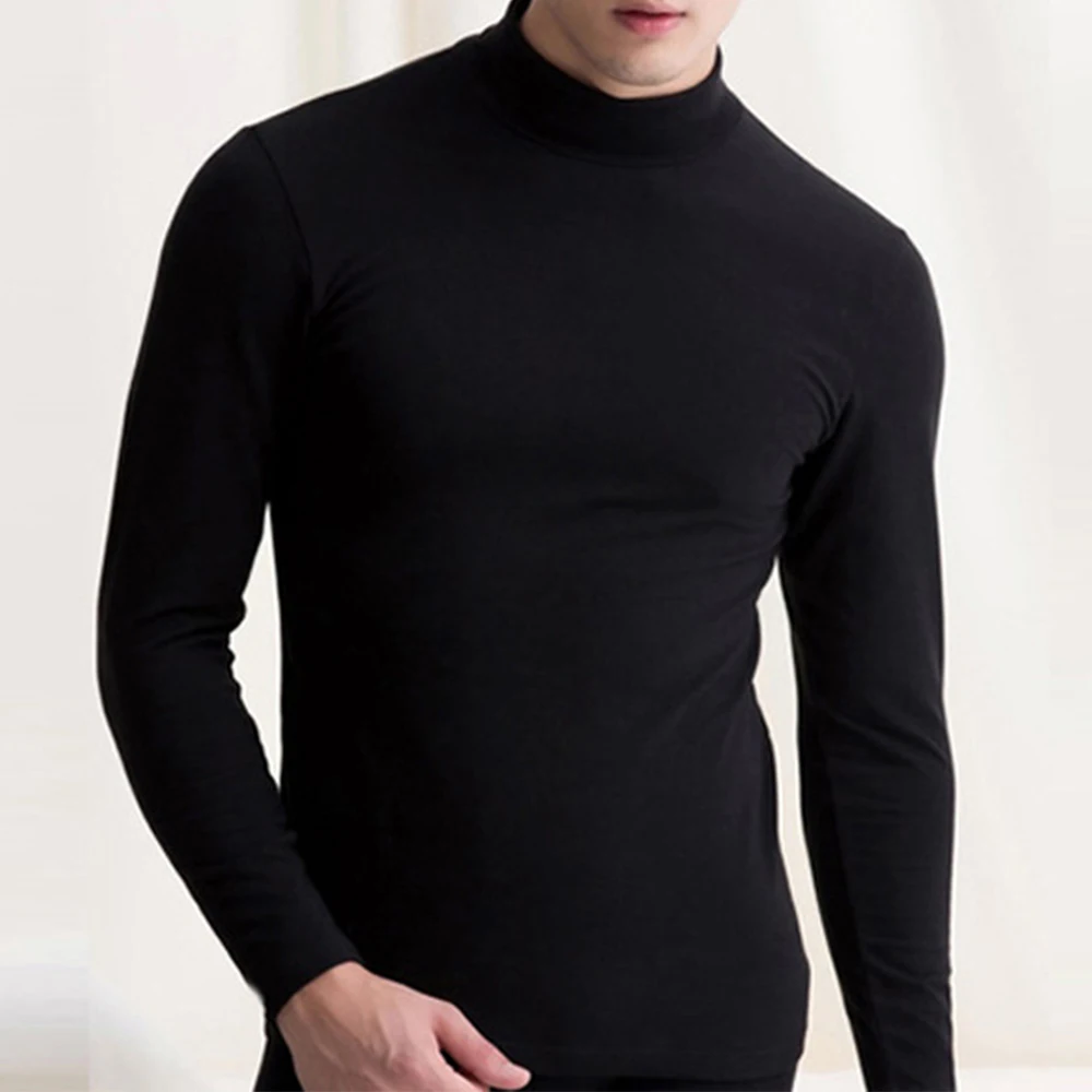 Men Thermal Underwear Half High Collar Bottoming Warm Tops Long-Sleeved T-Shirt Autumn Turtleneck Pullover Comfortable Slim Tops