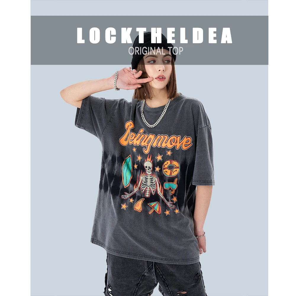 

LockTheIdea Vintage Harajuku Short Sleeve T-shirts Woman Summer 2022 Women's Cotton T-shirt Couples Streetwear Women Pulovers