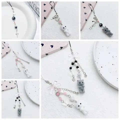 Флокированный флокирующийся ремешок для телефона с изображением кота, брелок для телефона, 3D цепочка для мобильного телефона с котенком, мультяшный анти-потерянный кот, подвеска для мобильного телефона