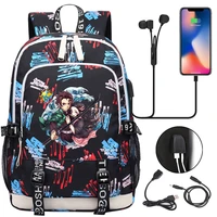 hot anime demon slayer school bags for teenager usb charging laptop backpack boys girls student book bag mochila travel bag