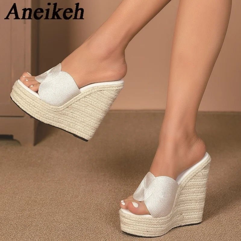 Шлепанцы Aneikeh2024 женские на платформе модные сандалии танкетке с открытым носком