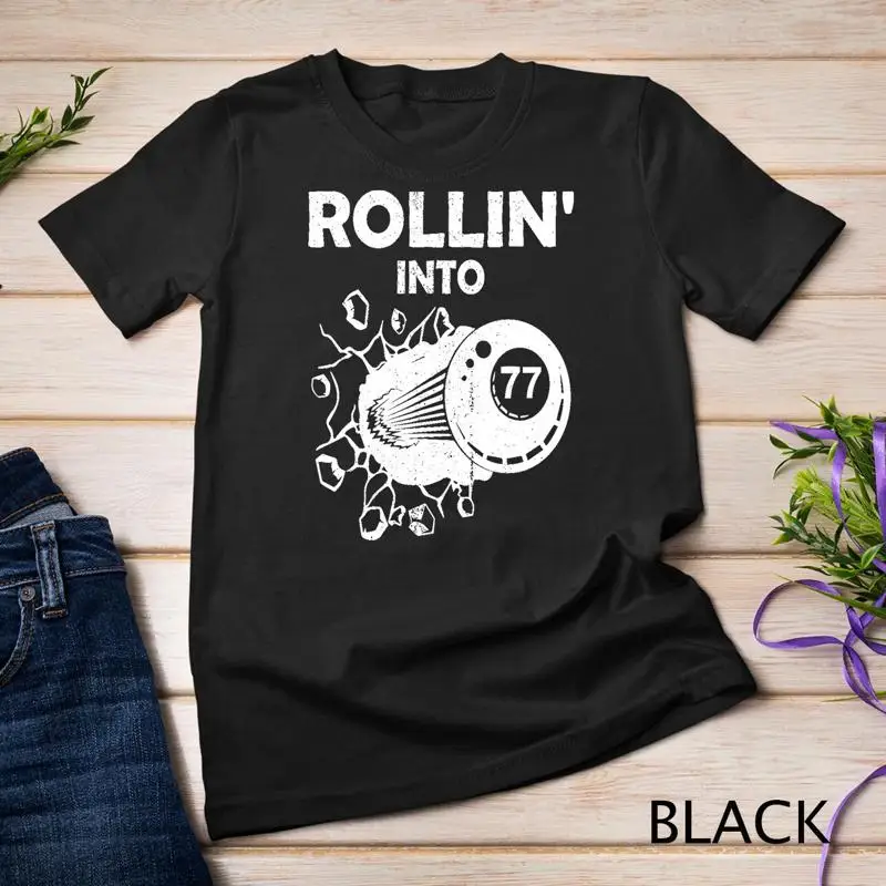 Фото Футболка унисекс Rollin in 77 Billiards 77th Birthday Flaming Billiard Ball №1