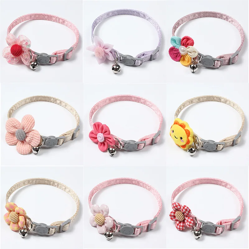 

2Pcs Pet Collar Wholesale Colorful Flower Cat Collar Bell Anti-choking Adjustable Puppy Kitten Collar Pet Items Collar Gato