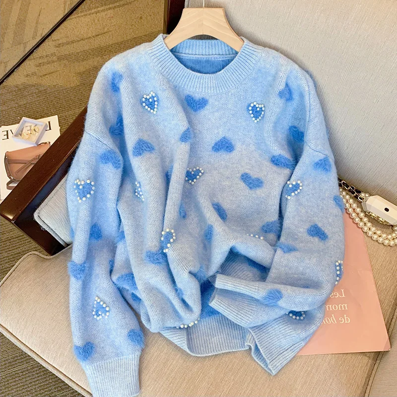 

Blue Flocking Love Sweater women's Autumn and Winter New Design Knit Clothing