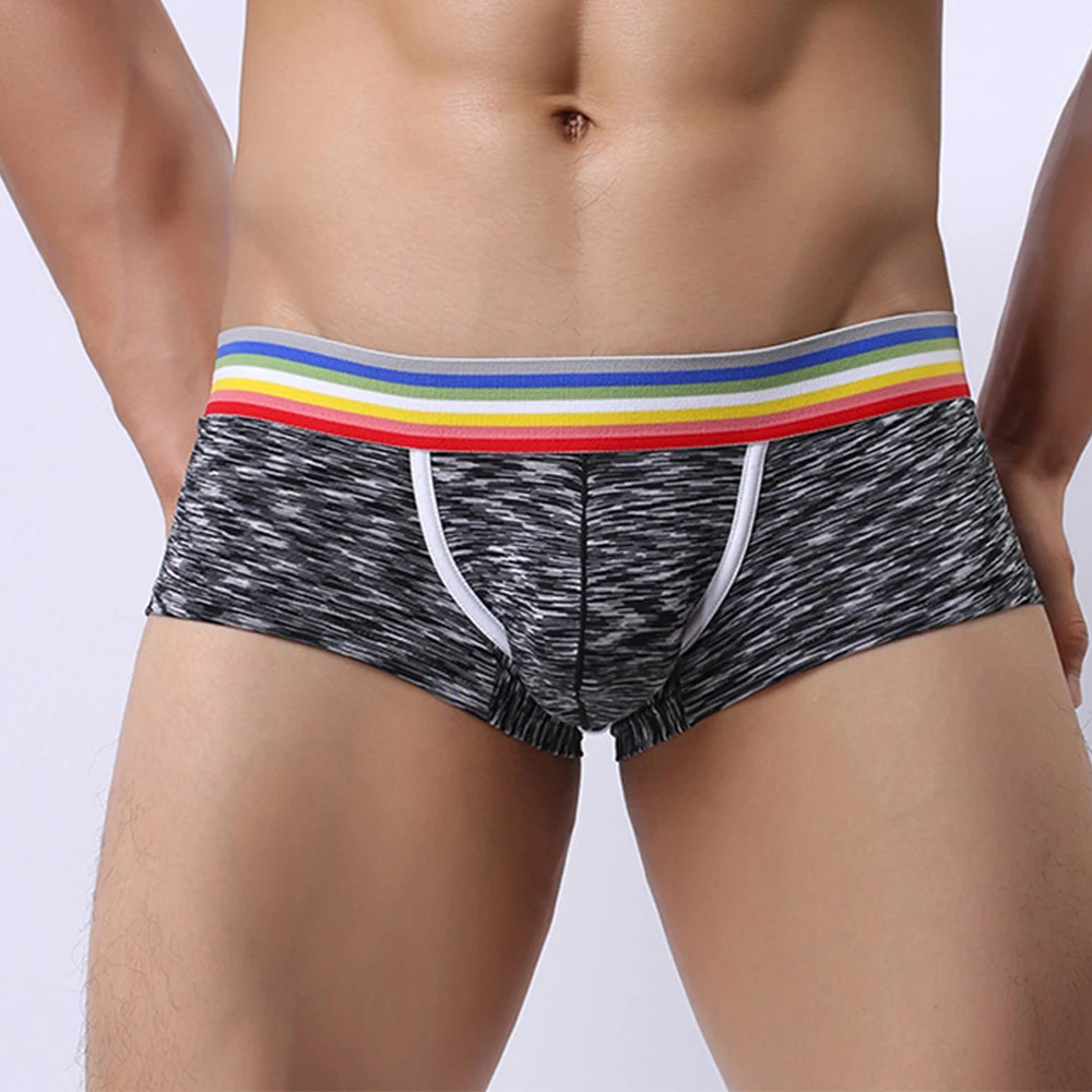 

Men Bulge Pouch Boxer Briefs Man Sexy Underwear Rainbow Waist Panties Man Breathable Convex Underpants Low Rise Knickers