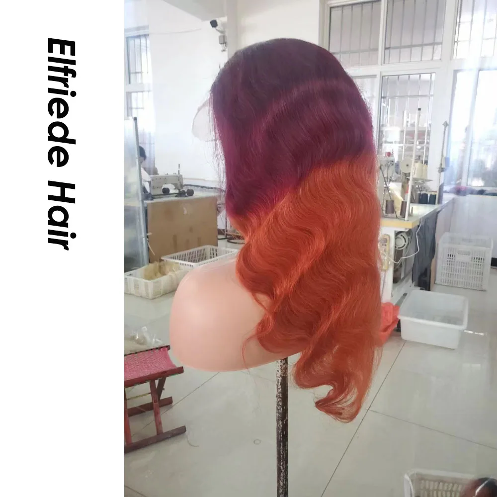 Elfriede Ombre бордовый имбирный оранжевый тело волнистые кружевные передние парики