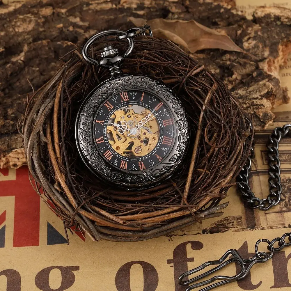 Винтажные роскошные карманные часы с резьбой и откидной крышкой римские цифры