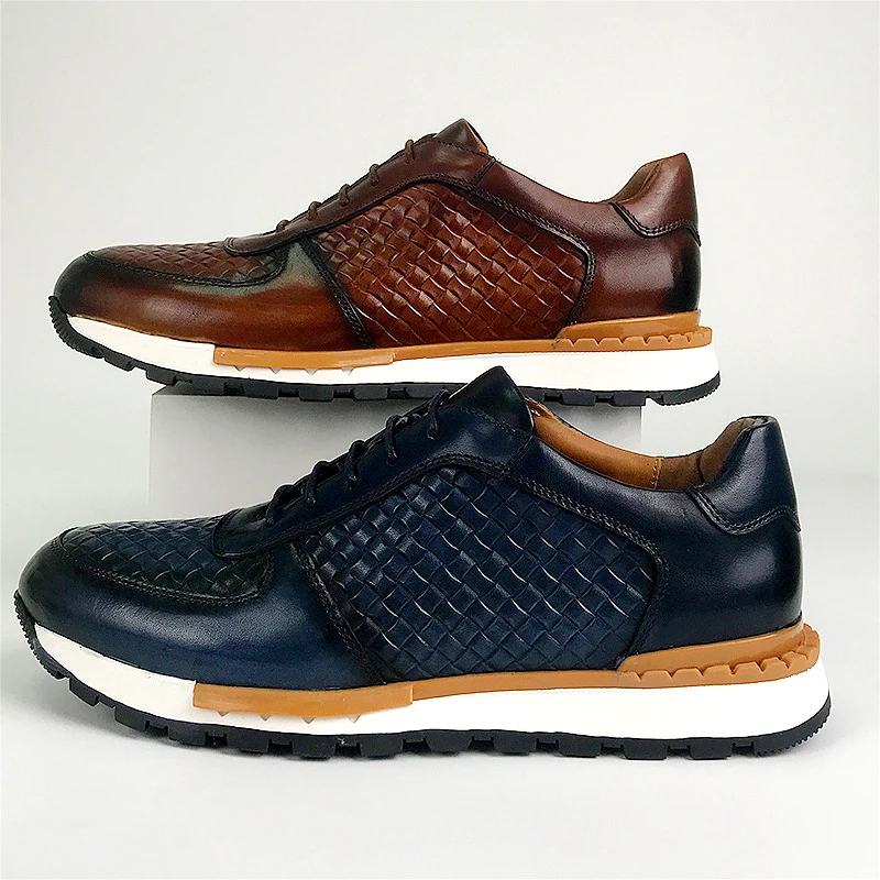 Высококачественная мужская повседневная кожаная обувь с плетеной ремеслою из