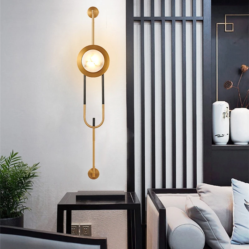 

Modern Marble Wall Lamp Chinese Style Long Bedroom Living Room TV Background Sconce Hotel Hall Duplex Villa Bedroom Wall Lamp
