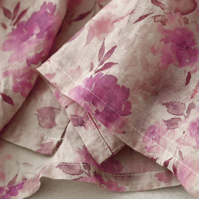 Винтажная женская рубашка из хлопка и льна летняя одежда с принтом распродажа