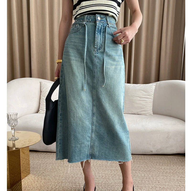 

Women's Summer Cotton Denim Long Skirts High Waist Vintage Design Skirt Femme Faldas Jupe Saia