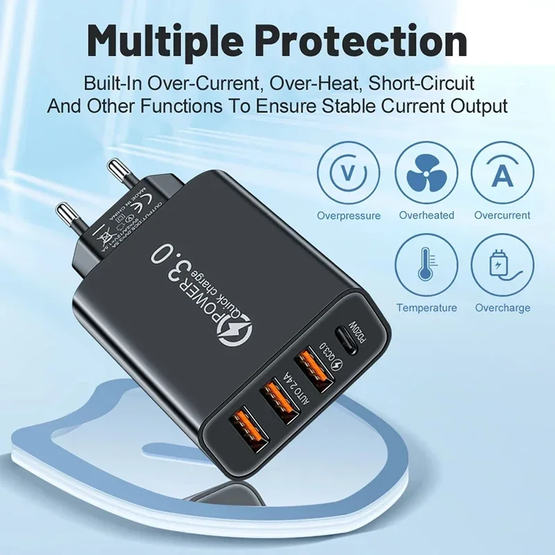 Фото Оригинальное зарядное устройство для телефона Xiaomi 67 Вт, 3 USB + PD Type-c, зарядное устройство для мобильного телефона, многопортовая зарядная головка для путешествий для Xiaomi iPhone №4
