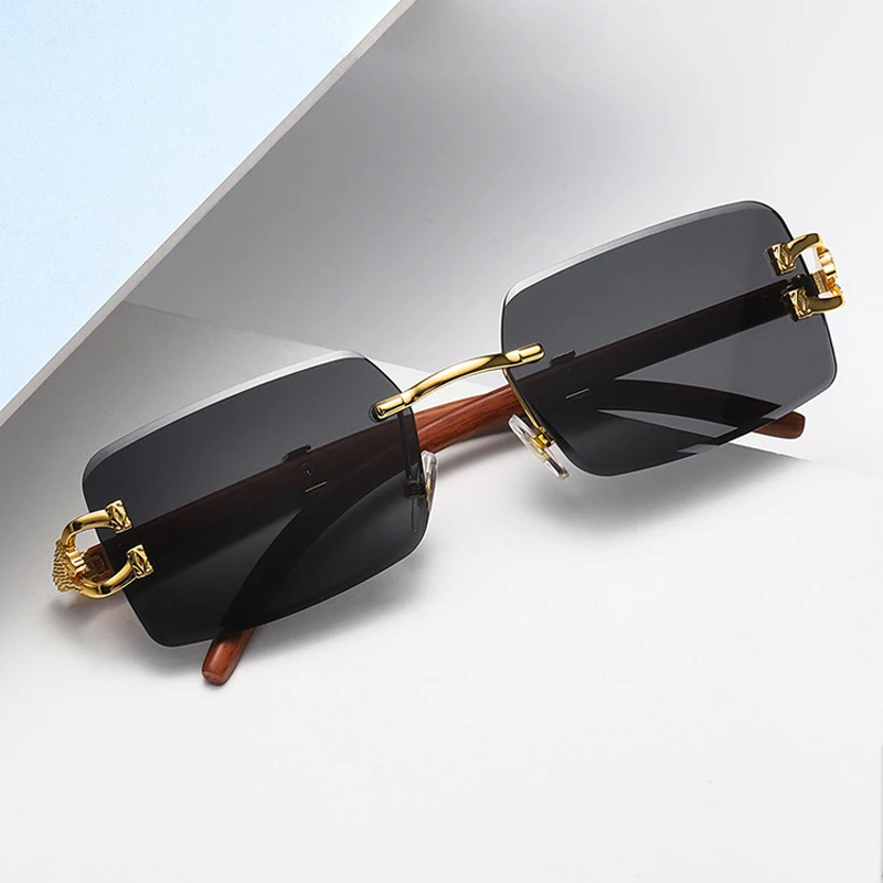 

Luxury Brand Retro Wood Printing Square Sunglasses Women Smoke Designer Gold Lion Decoration Sun Glasses Men UV400