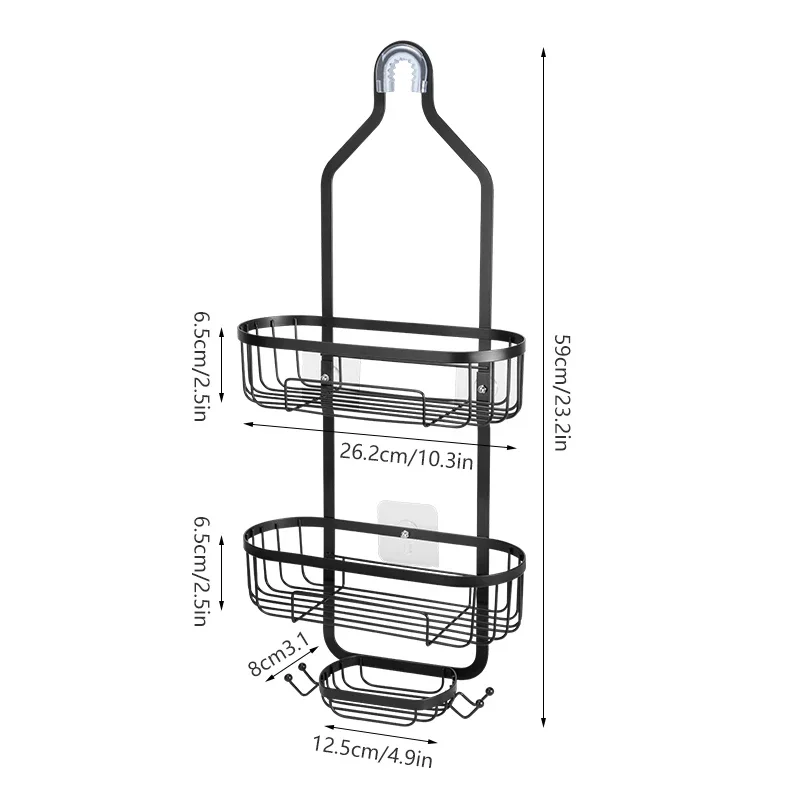 

Caddy Bathroom Over Head Hanging For Drilling Shower Hooks Without Towel Storage Rack With Shelves Organizer