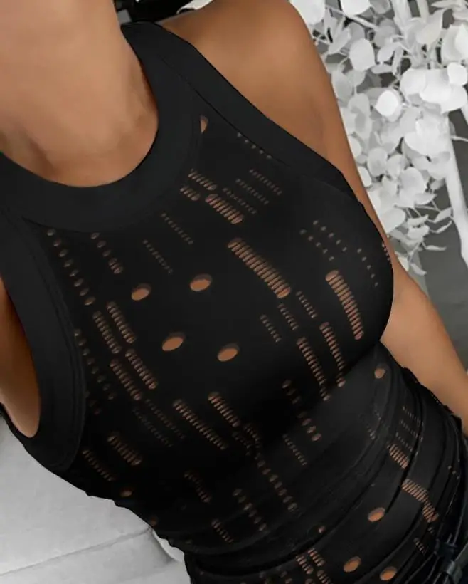 Женский Повседневный Топ лето 2024 модный однотонный сексуальный ажурный топ без