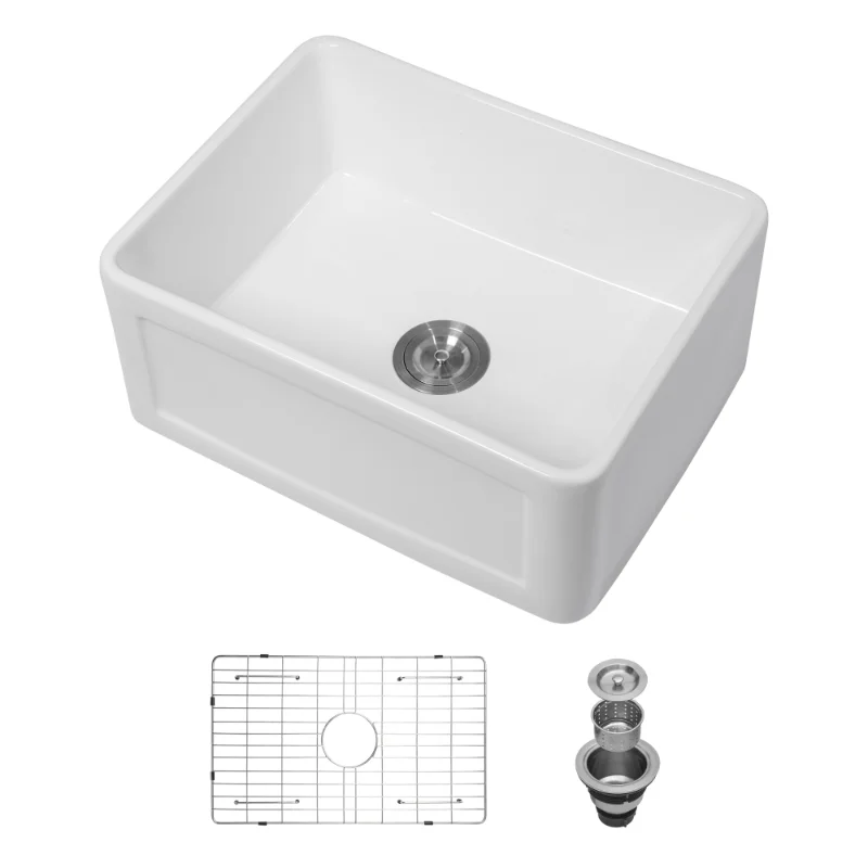 

Ceramic White 24 Inch Kitchen Single Bowl Farmhouse Sink Rectangular Vessel Sink White Ceramic [US Stock]
